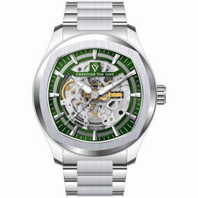 Christian Van Sant Men's Watch - Romeo Automatic Green Dial Silver Bracelet | CV9507