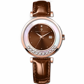 Christian Van Sant Women's Watch - Bria Quartz Brown Dial Leather Strap | CV3817