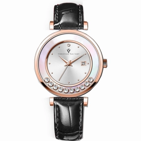 Christian Van Sant Women's Watch - Bria Quartz Silver Dial Leather Strap | CV3815