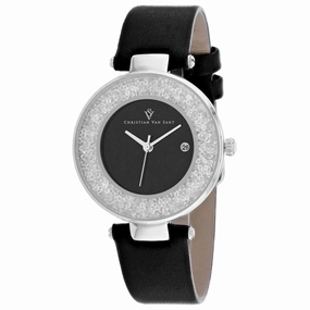 Christian Van Sant Women's Watch - Dazzle Quartz Black Dial Leather Strap | CV1221