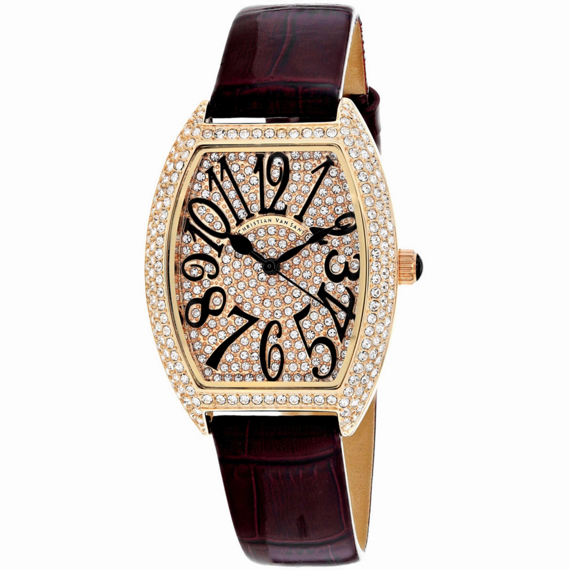 Christian Van Sant Women's Watch - Elegant Quartz Velvet Red Leather Strap | CV4822