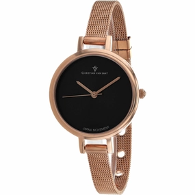 Christian Van Sant Women's Watch - Grace Black Dial Rose Gold Bracelet | CV0287
