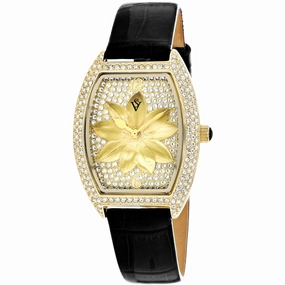 Christian Van Sant Women's Watch - Lotus Quartz Gold Tone Dial Black Strap | CV4855