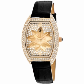 Christian Van Sant Women's Watch - Lotus Quartz Rose Gold Dial Black Strap | CV4856