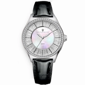 Christian Van Sant Women's Watch - Luna Quartz Mop Dial Black Leather Strap | CV3200