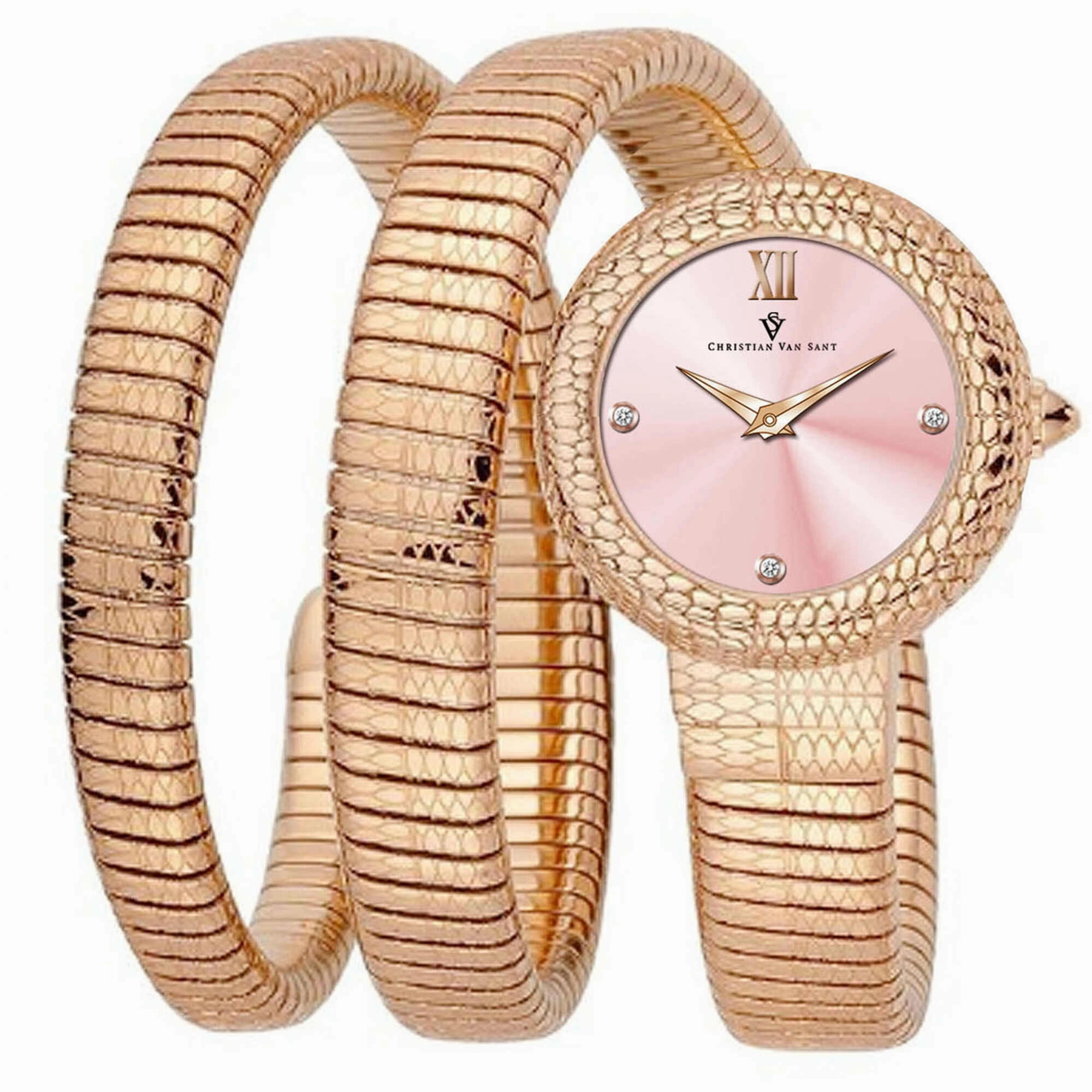 Christian Van Sant Women's Watch - Naga Quartz Pink Dial Rose Gold Band | CV0894