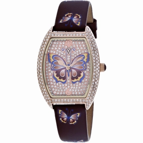 Christian Van Sant Women's Watch - Papillon Gold Dial Black Leather Strap | CV4874
