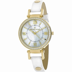 Christian Van Sant Women's Watch - Petite White Mop Dial Leather Strap | CV8132