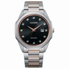 Citizen Men's Diamond Watch - Corso Black Dial Two Tone Bracelet | BM7496-56G