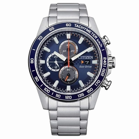 Citizen Men's Eco-Drive Watch - Chronograph Blue Dial Silver Bracelet | CA0781-84L