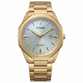 Citizen Men's Eco-Drive Watch - Corso Silver Dial Yellow Gold Bracelet | BM7492-57A