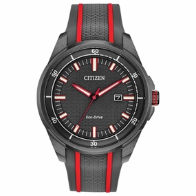 Citizen Men's Eco Drive Watch - Drive Grey and Red Silicone Rubber Strap | AW1607-03H