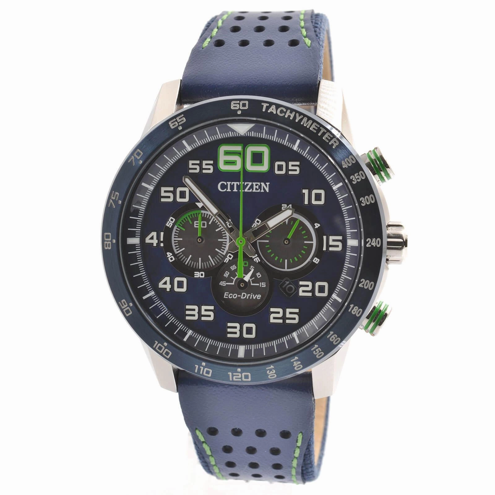 Citizen Men's Eco Drive Watch - Primo Chronograph Blue and Green Strap | CA4438-00L