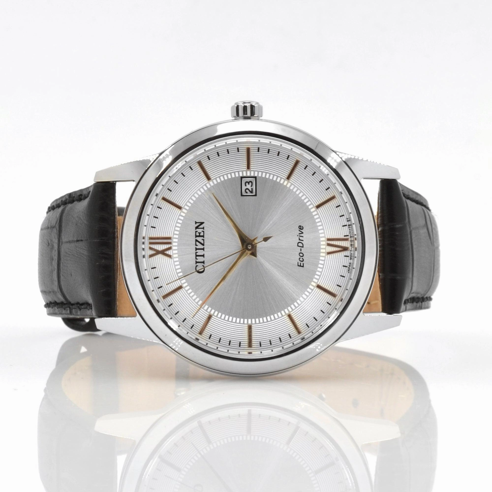 Citizen Men's Leather Strap Watch - Classic Dress Eco-Drive Silver Dial | AW1236-03A