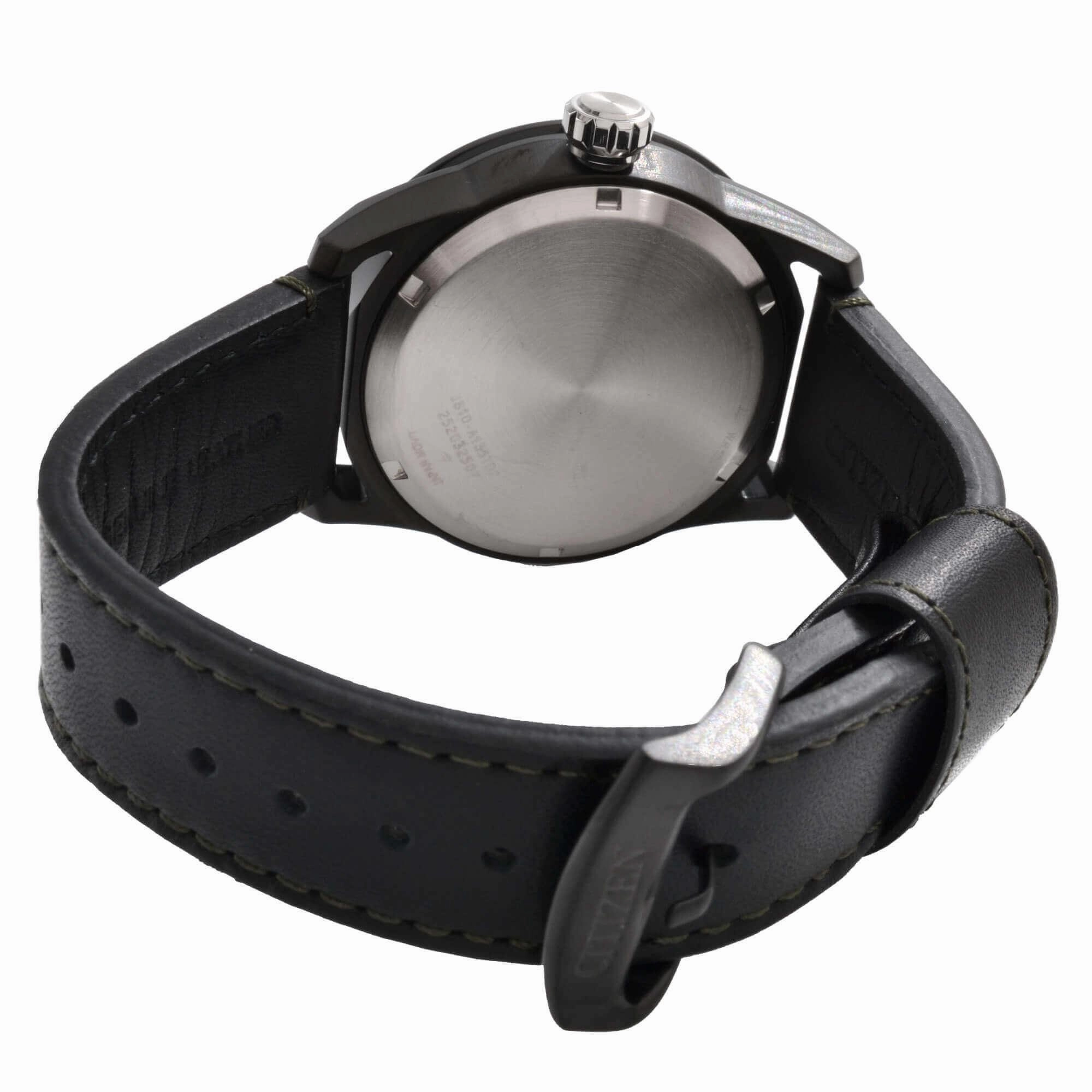 Citizen Men's Watch - Avion Eco-Drive Green Dial Black Leather Strap | AW1735-03X