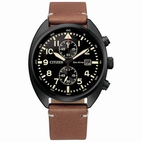 Citizen Men's Watch - Chronograph Black Dial Brown Leather Strap | CA7045-14E
