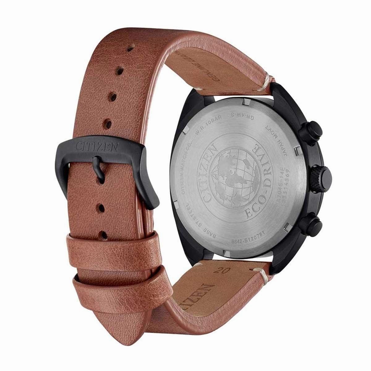 Citizen Men's Watch - Chronograph Black Dial Brown Leather Strap | CA7045-14E
