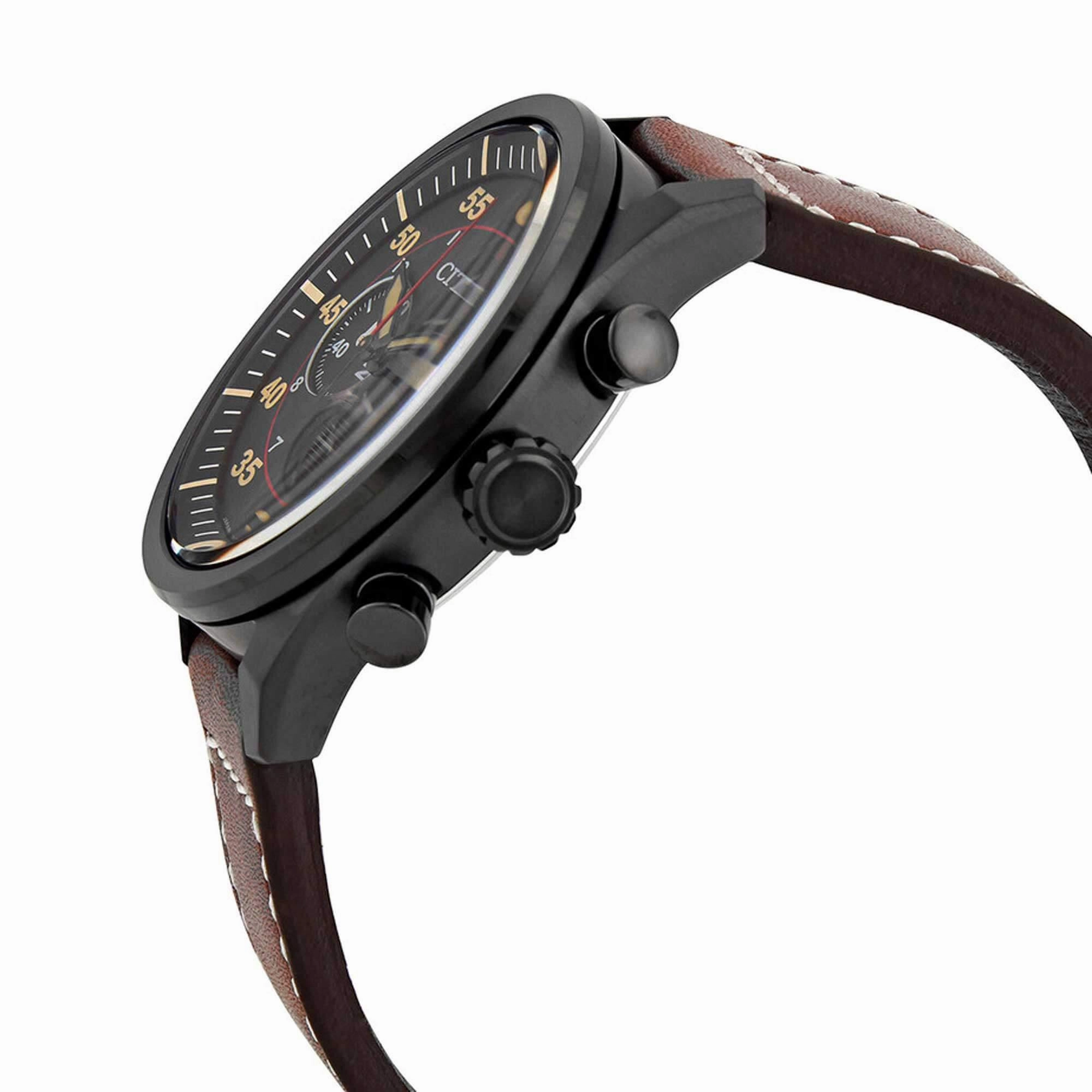 Citizen Men's Watch - Chronograph Power Reserve Brown Leather Strap | CA4218-14E