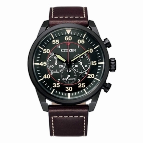 Citizen Men's Watch - Chronograph Power Reserve Brown Leather Strap | CA4218-14E