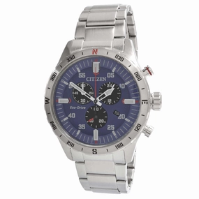 Citizen Men's Watch - Eco-Drive Black and Blue Dial Steel Chronograph | AT2520-89L