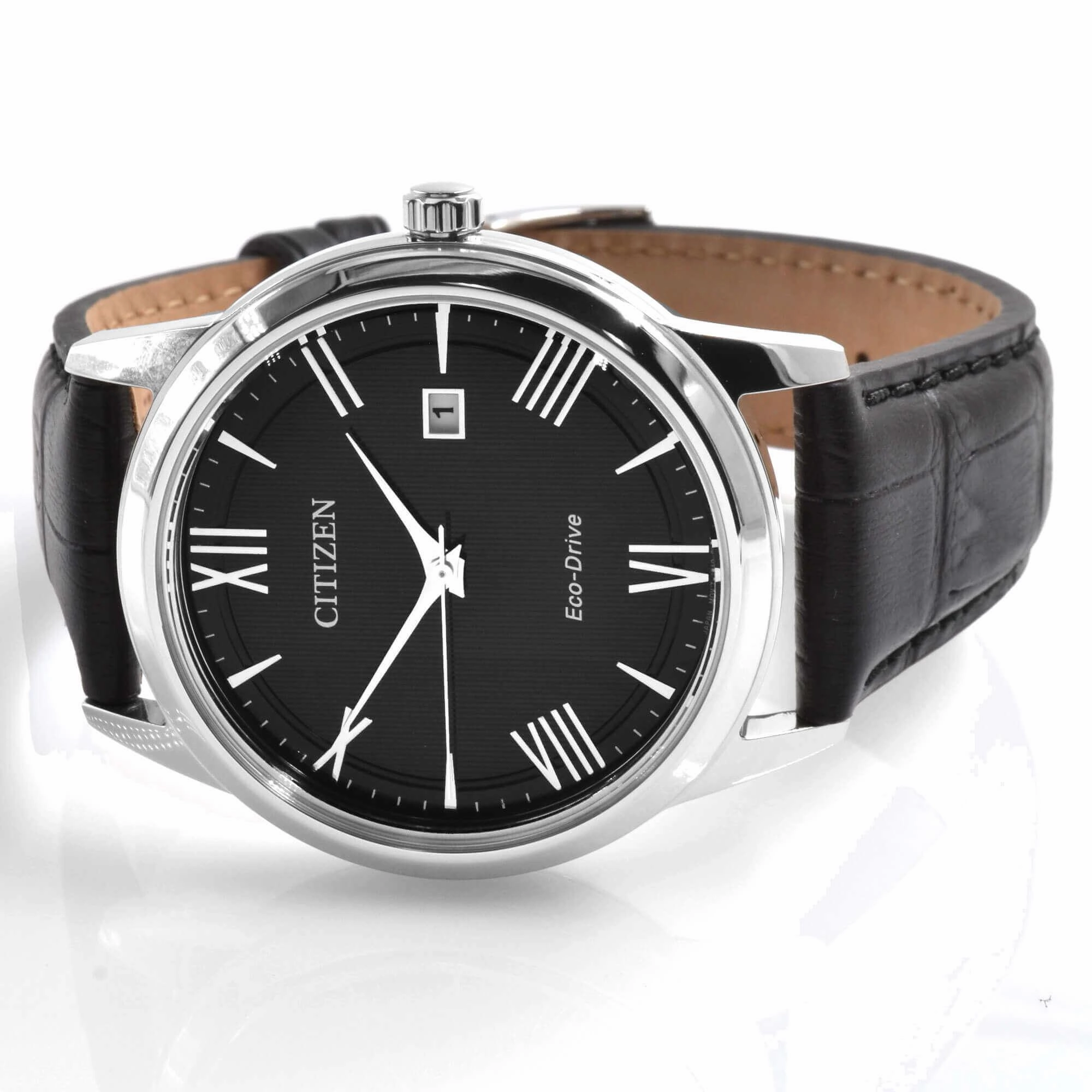 Citizen Men's Watch - Eco-Drive Black Dial Leather Strap Power Reserve | AW1231-07E