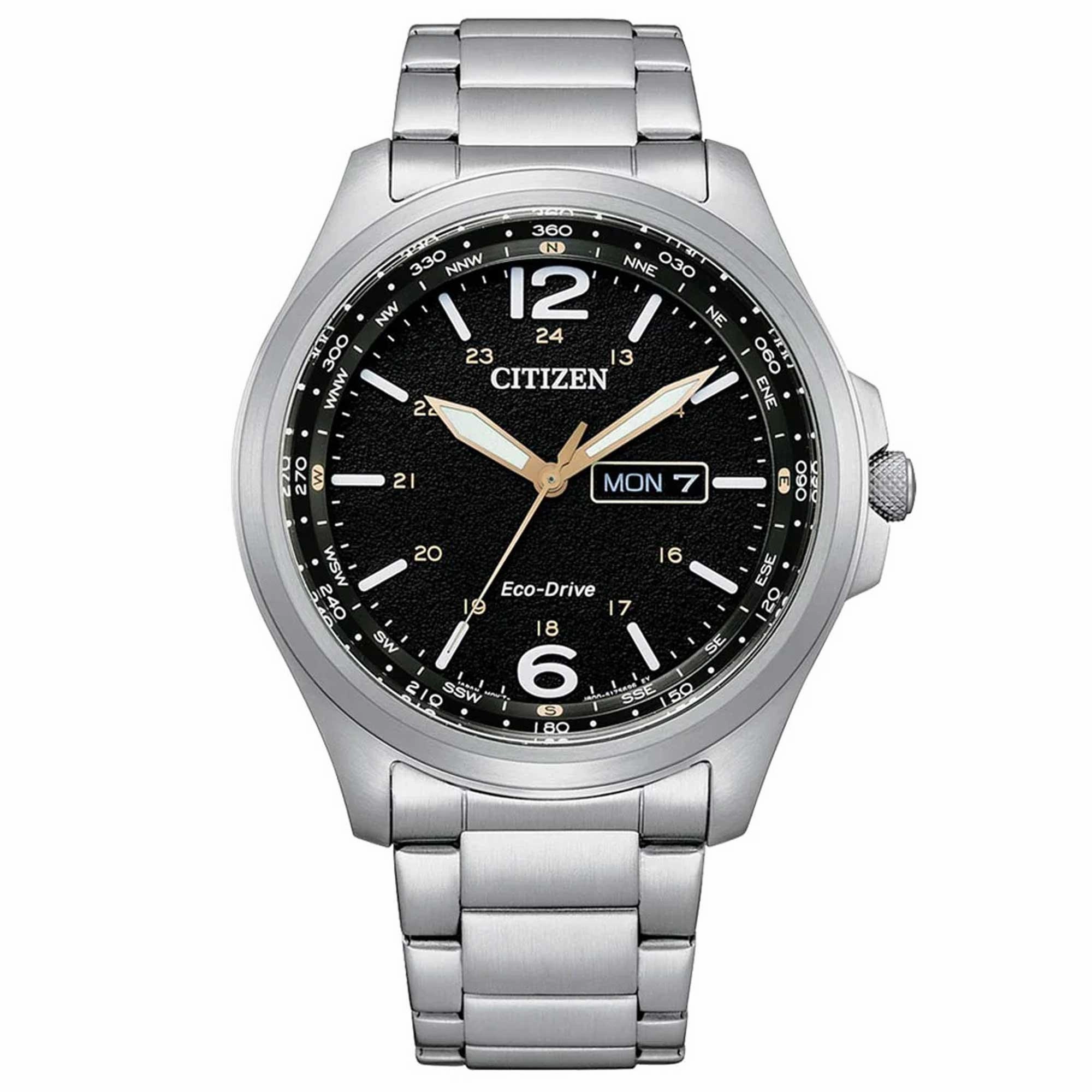 Citizen Men's Watch - Eco-Drive Black Dial Silver Tone Steel Bracelet | AW0110-82E