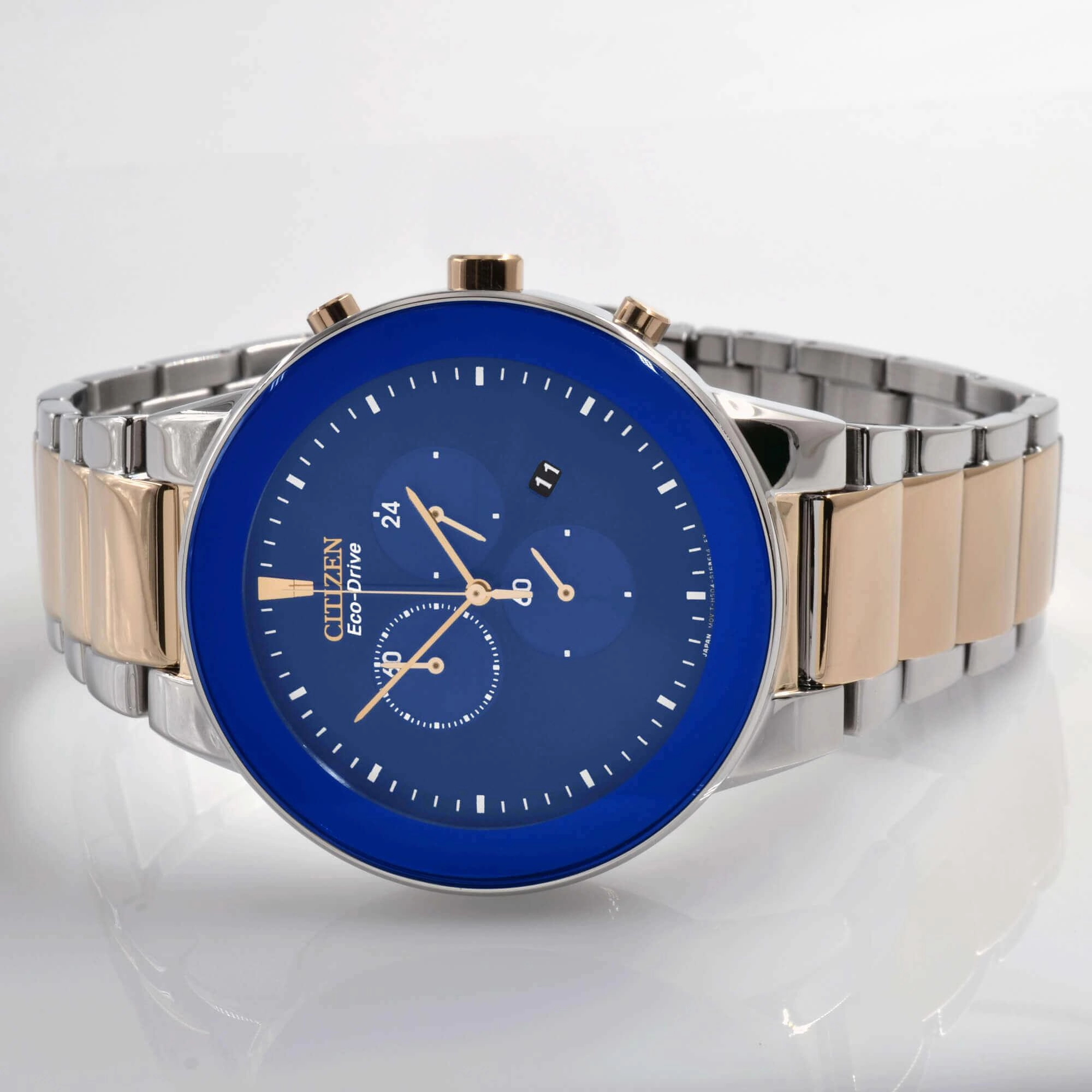 Citizen Men's Watch - Eco-Drive Chronograph Blue Dial Two Tone Bracelet | AT2244-84L