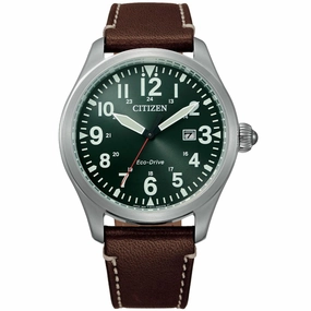Citizen Men's Watch - Eco-Drive Solar Powered Green Dial Leather Strap | BM6838-25X