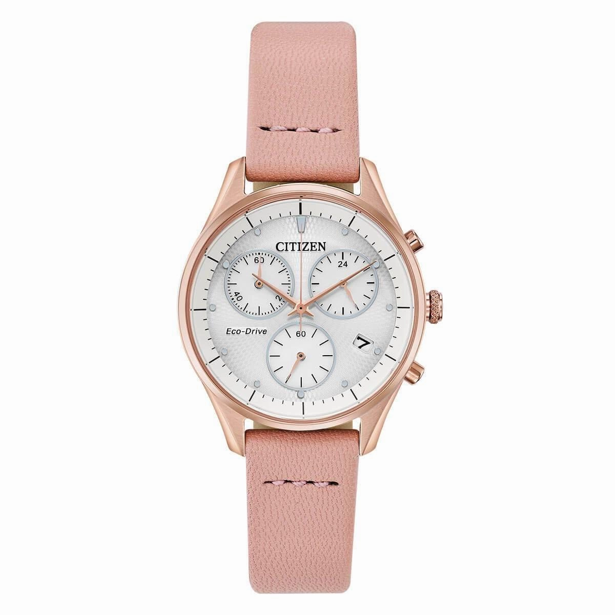 Citizen Women's Chronograph Watch - Chandler Pink Leather Strap | FB1443-08A