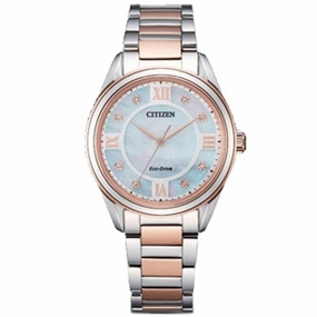 Citizen Women's Eco Drive Watch - Arezzo MOP Dial Two Tone Bracelet | EM0876-51D