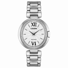 Citizen Women's Eco Drive Watch - Capella Diamond Silver Tone Dial Strap | EX1500-52A