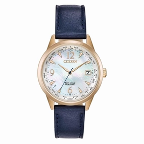 Citizen Women's Eco-Drive Watch - World Time Black Leather Strap | FC8003-06D