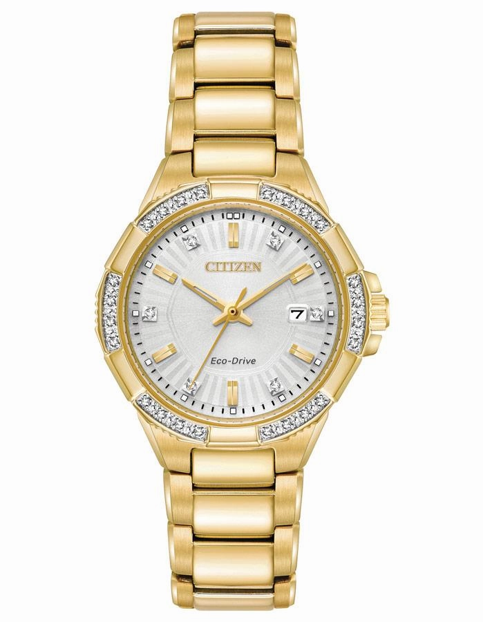 Citizen Womens Eco-Drive Riva Watch - Diamonds - Gold-Tone - Bracelet - Date