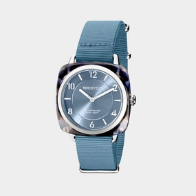 Clubmaster Chic Women Quartz Ice Blue Dial Analog Nato Watch 21536.SA.UB.25.NIB