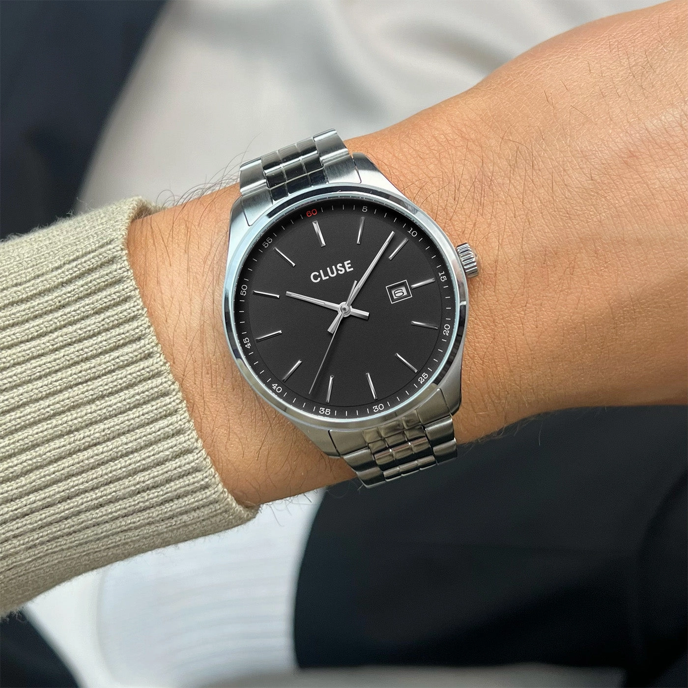CLUSE Antheor Black Dial Silver Stainless Steel Link Watch CW20904