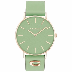Coach Women's Watch - Perry Quartz Rose Gold Case Green Leather Strap | 14503921