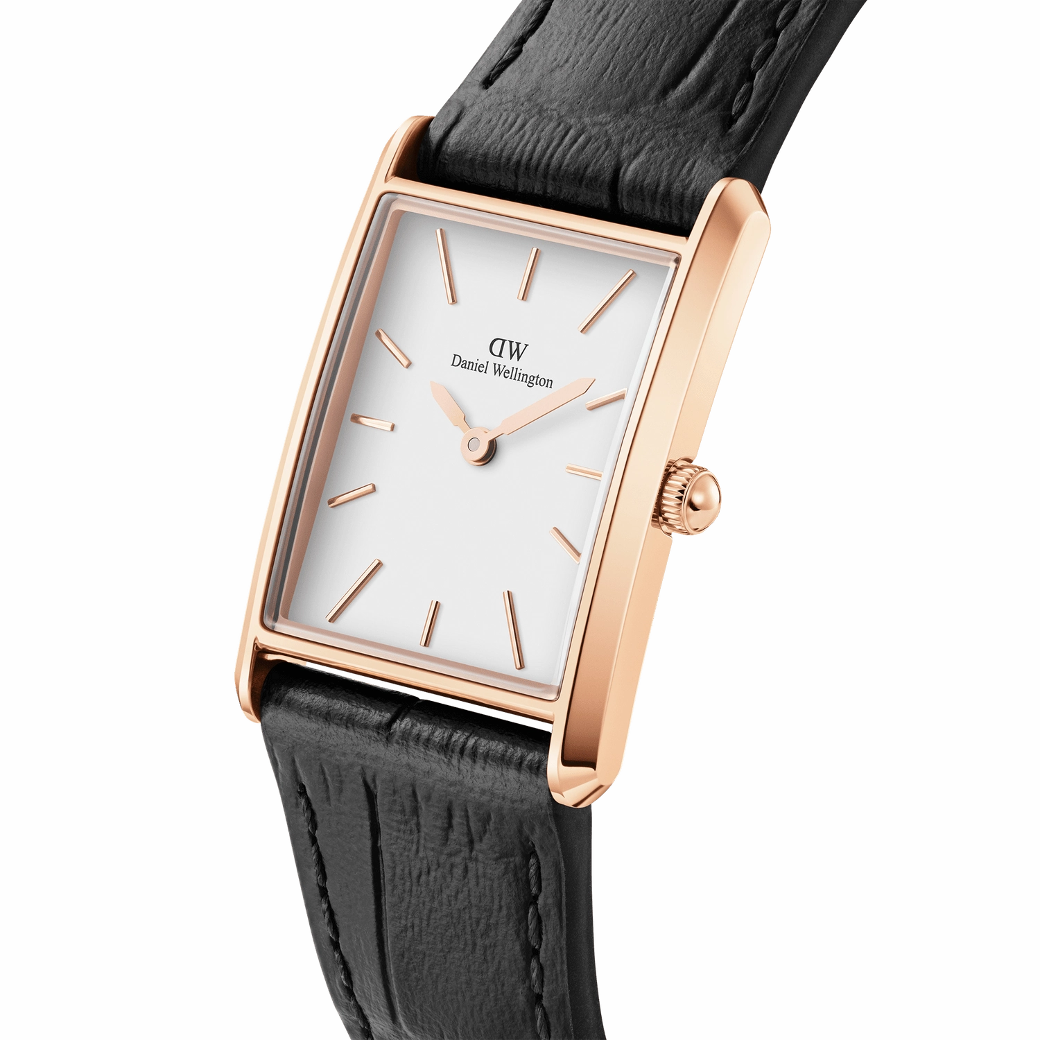 Daniel Wellington Bound Black Crocodile Rose Gold White Dial Watch DW00100698
