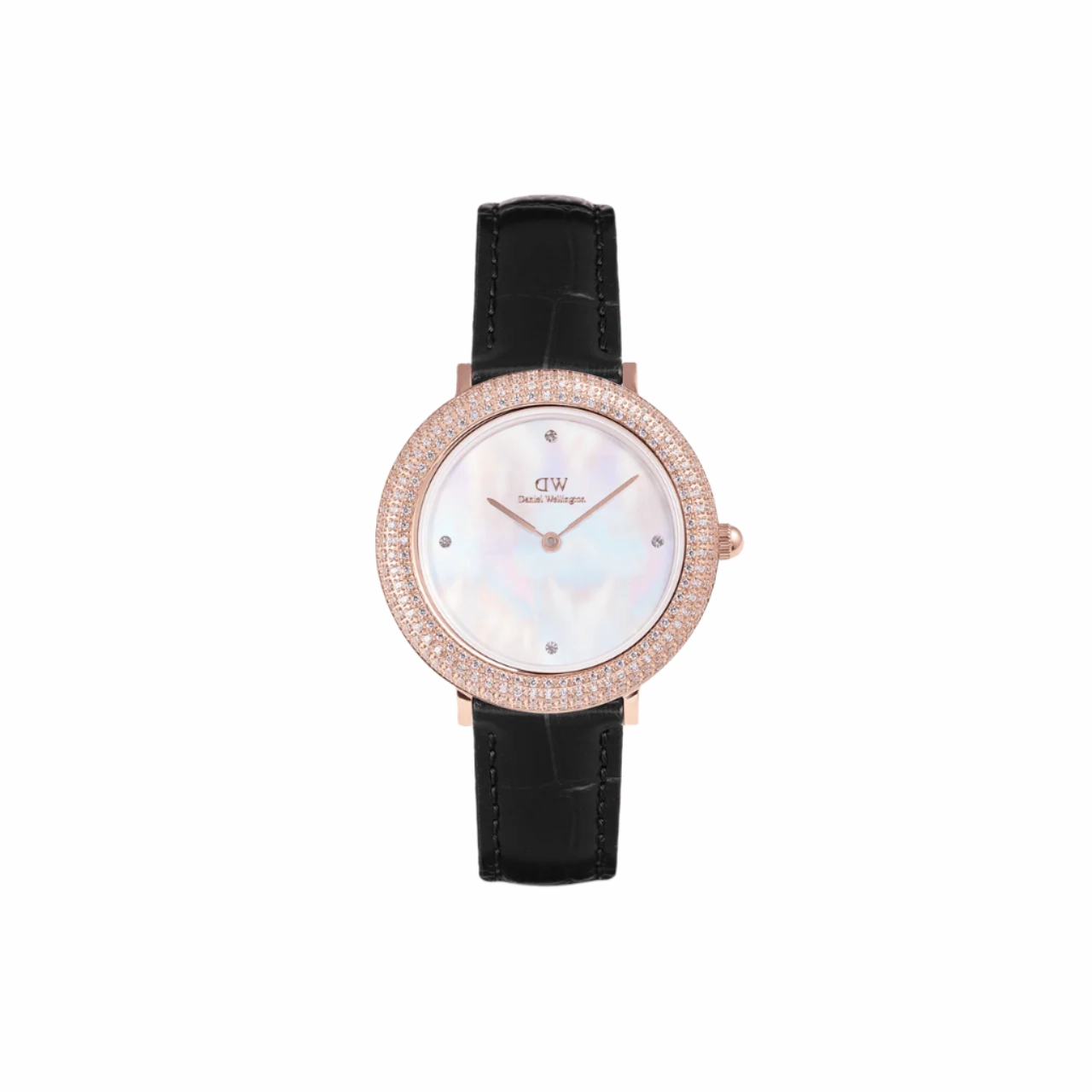 Daniel Wellington Crystalline Bezel Black Croc Rose Gold White Dial Watch DW00100827