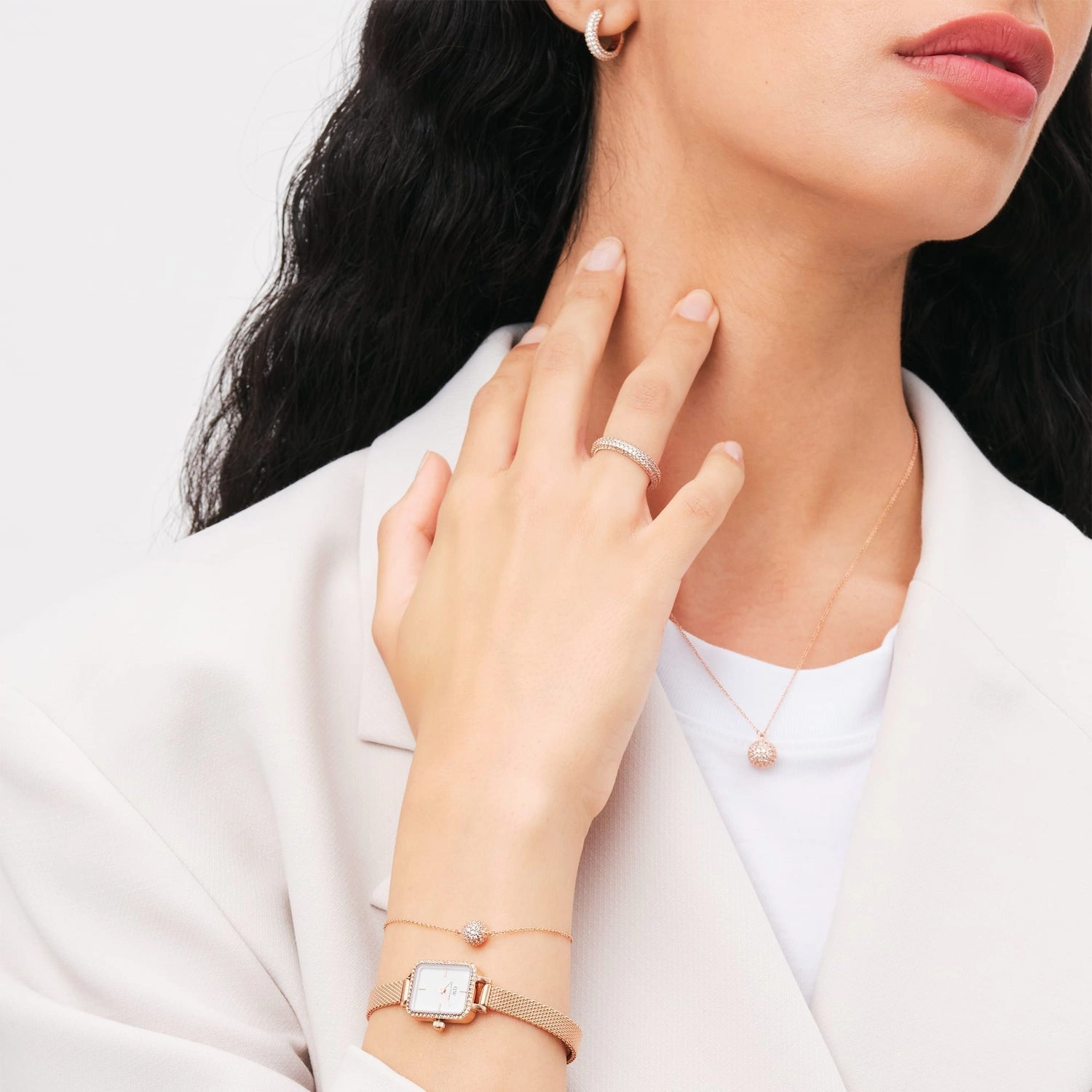 Daniel Wellington Quadro Mini Lumine Bezel Rose Gold Watch DW00100731