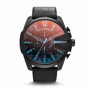 Diesel Men's Mega Chief Chronograph Black Leather Watch DZ4323