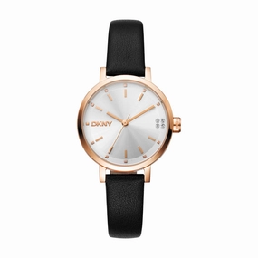 DKNY Soho Glitz Silver Dial Black Leather Strap Watch DK1L038L0035