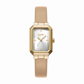 DKNY Uptown Midi Silver Dial Beige Leather Strap Watch DK1L076L0025