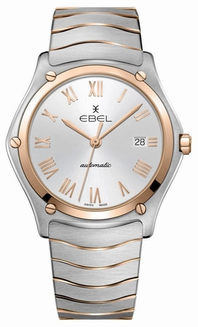 Ebel Sport Classic Automatic Two-Tone 18k Rose Gold and Steel Silver Dial Date Mens Watch 1216432