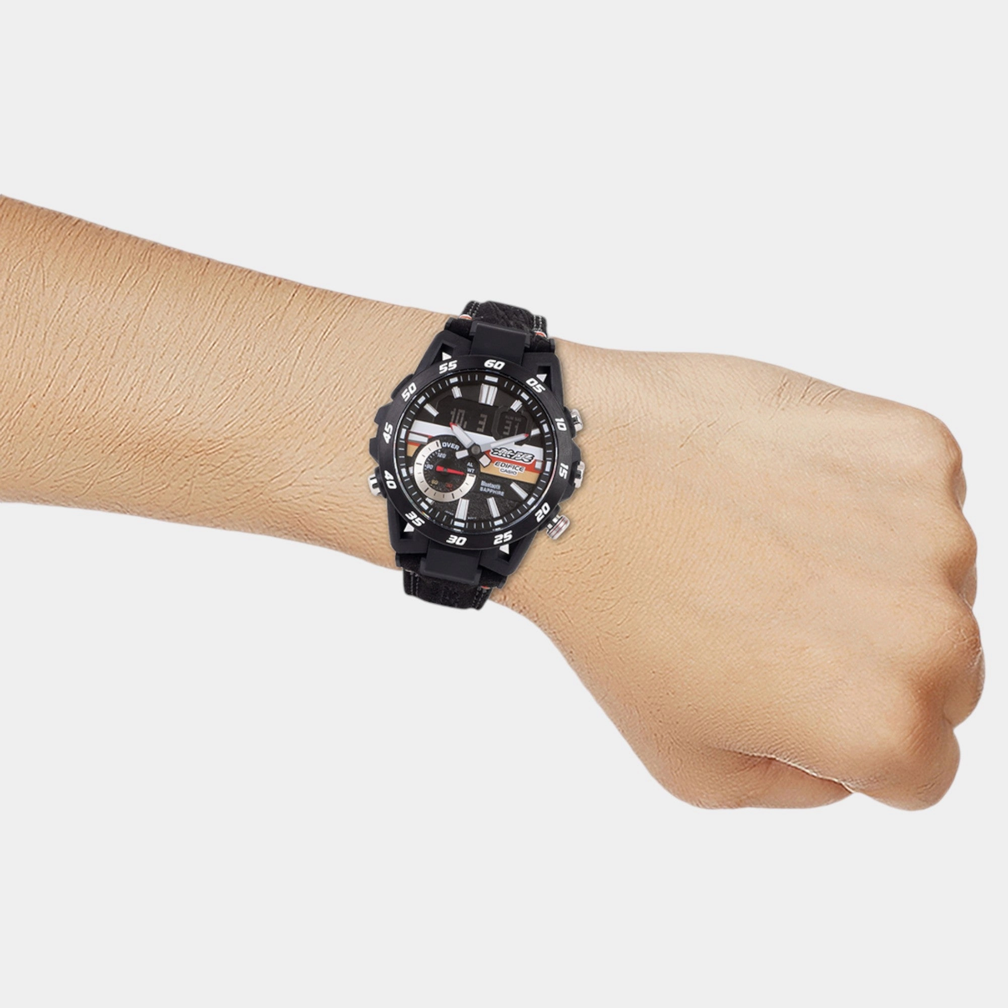 Edifice Men Quartz Black Dial Analog-Digital Leather Watch ECB-40MU-1ADR ED592