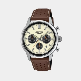 Edifice Men Quartz Cream And Black Dial Multi-Function Leather Watch EFR-575L-7ADF - ED657