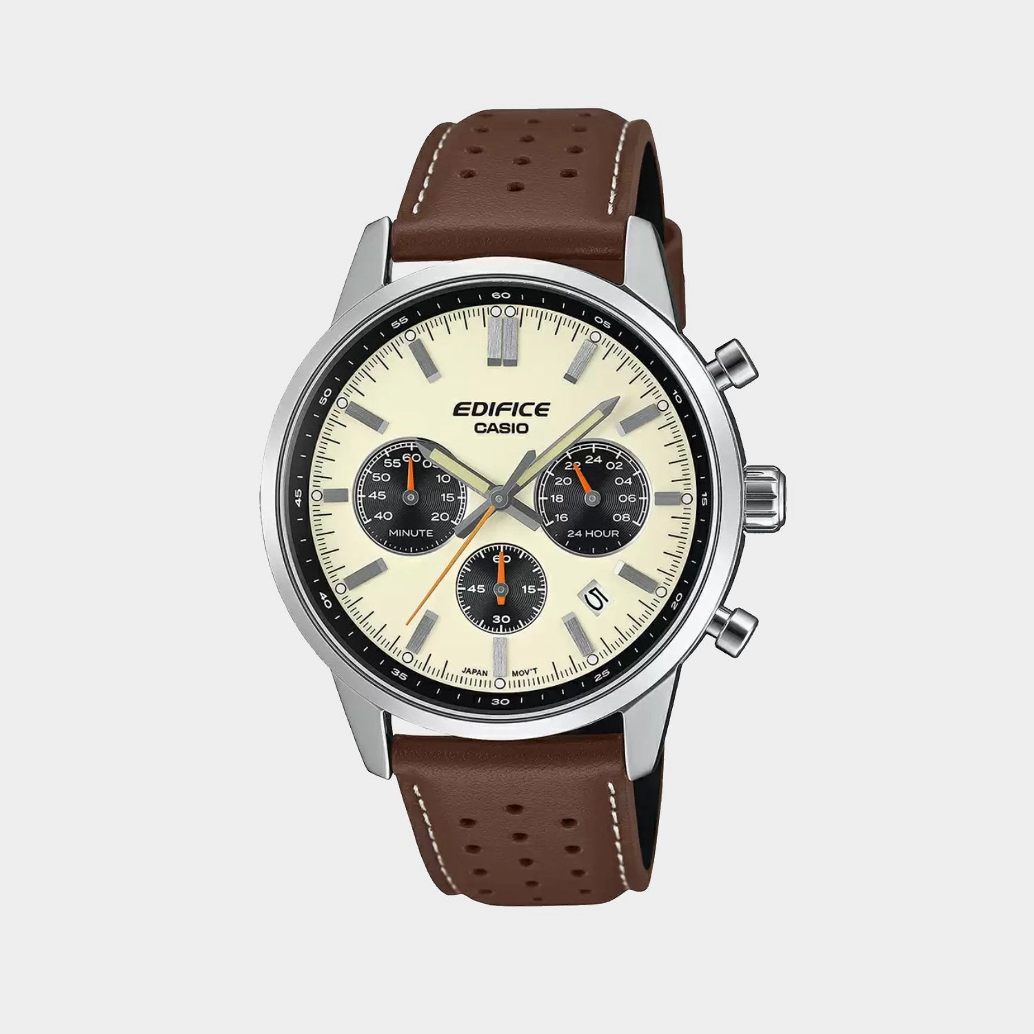 Edifice Men Quartz Cream And Black Dial Multi-Function Leather Watch EFR-575L-7ADF - ED657