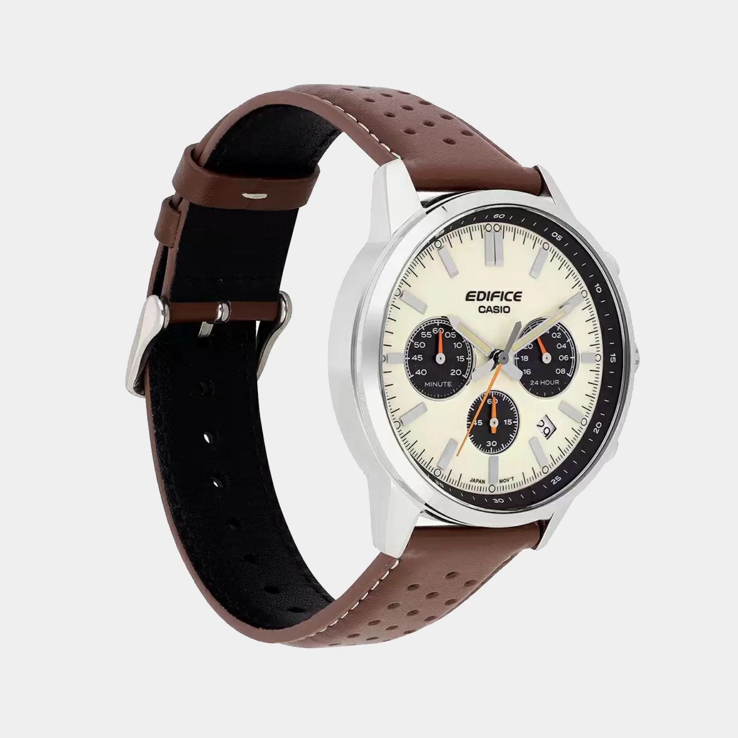 Edifice Men Quartz Cream And Black Dial Multi-Function Leather Watch EFR-575L-7ADF - ED657