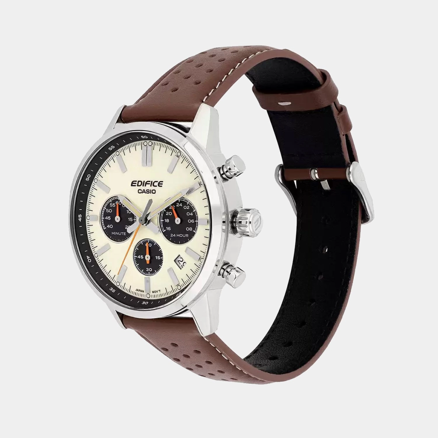 Edifice Men Quartz Cream And Black Dial Multi-Function Leather Watch EFR-575L-7ADF - ED657