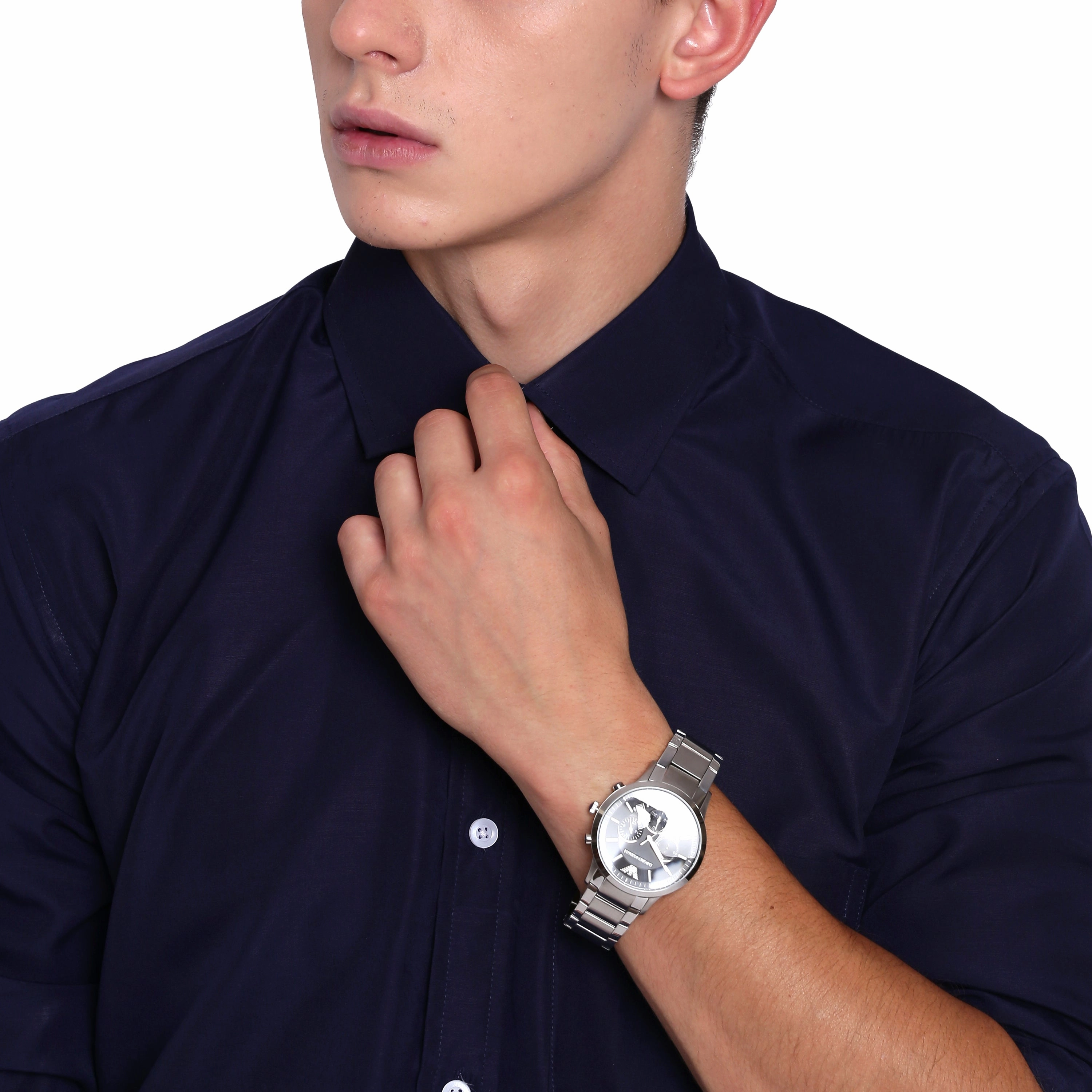 Emporio Armani Elegant Black Dial Stainless Steel Chronograph Watch AR2434