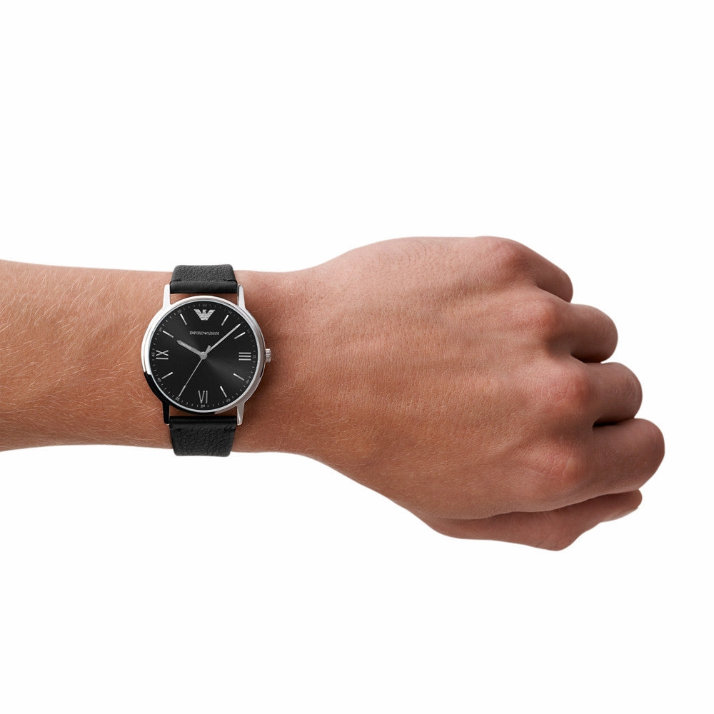 Emporio Armani Men's Three-Hand Black Leather Watch AR11013